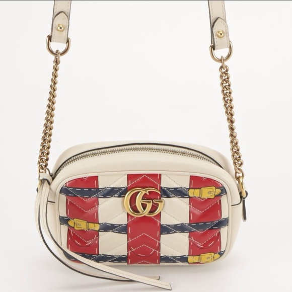 GUCCI Trompe L'Oeil Print GG Marmont Chain Shoulder Bag in Matelassé Leather - Picture 1 of 8